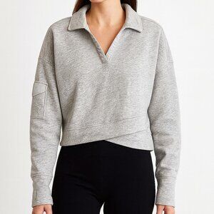 Free People Movement Grey Collared Sweatshirt L Crossover Waist Athleisure Cozy